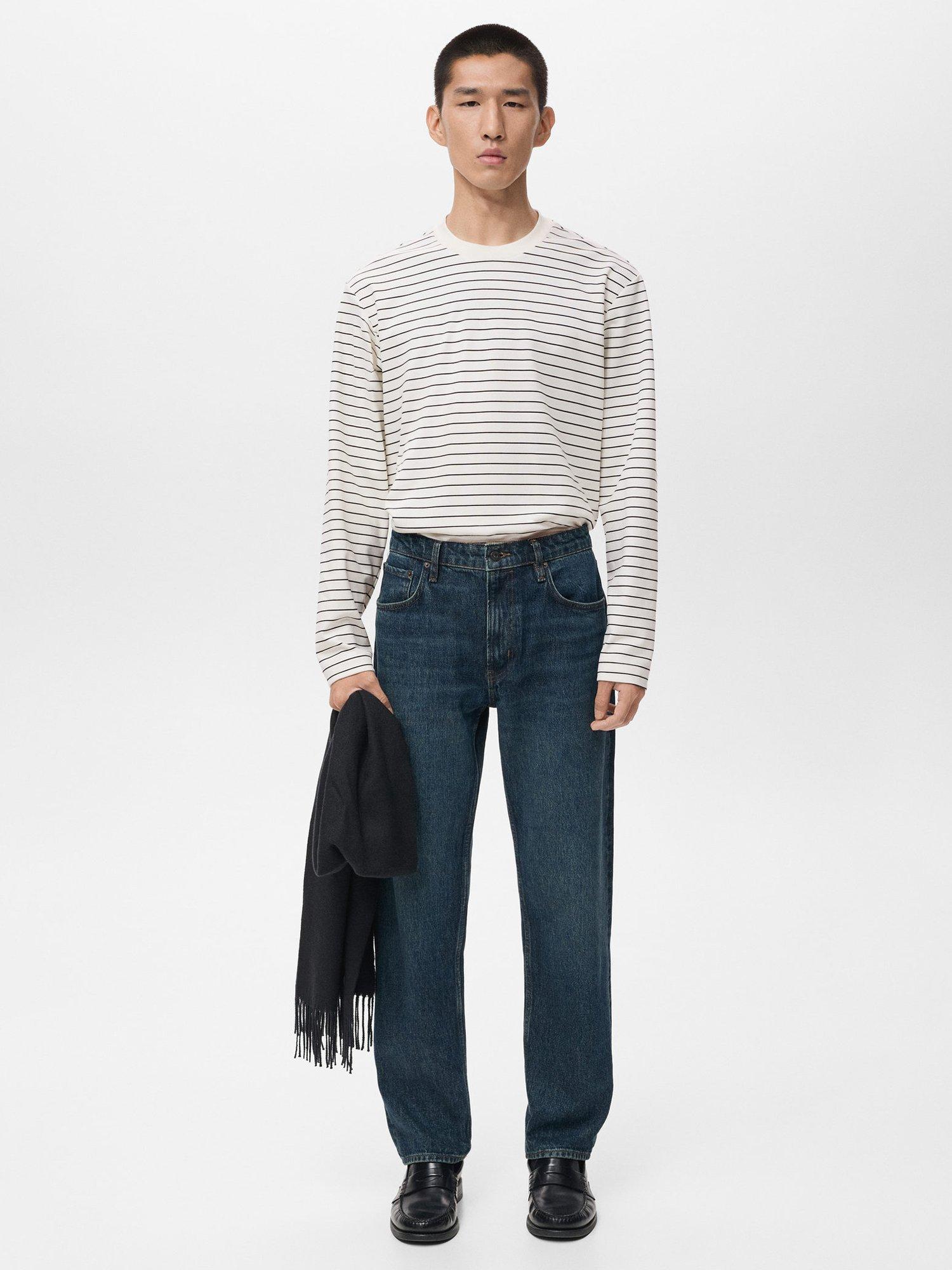 Product image 2 of 9, which shows Mango Regular Fit Long Sleeve Stripe T-Shirt, Light Beige, M