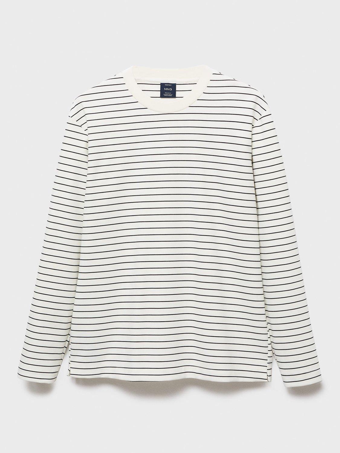 Product image 3 of 9, which shows Mango Regular Fit Long Sleeve Stripe T-Shirt, Light Beige, M