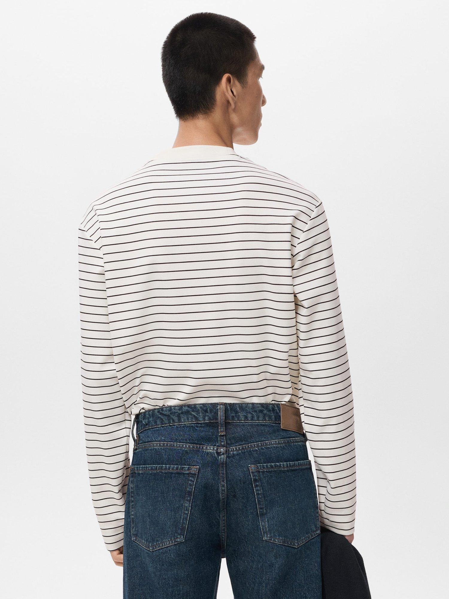 Product image 4 of 9, which shows Mango Regular Fit Long Sleeve Stripe T-Shirt, Light Beige, M