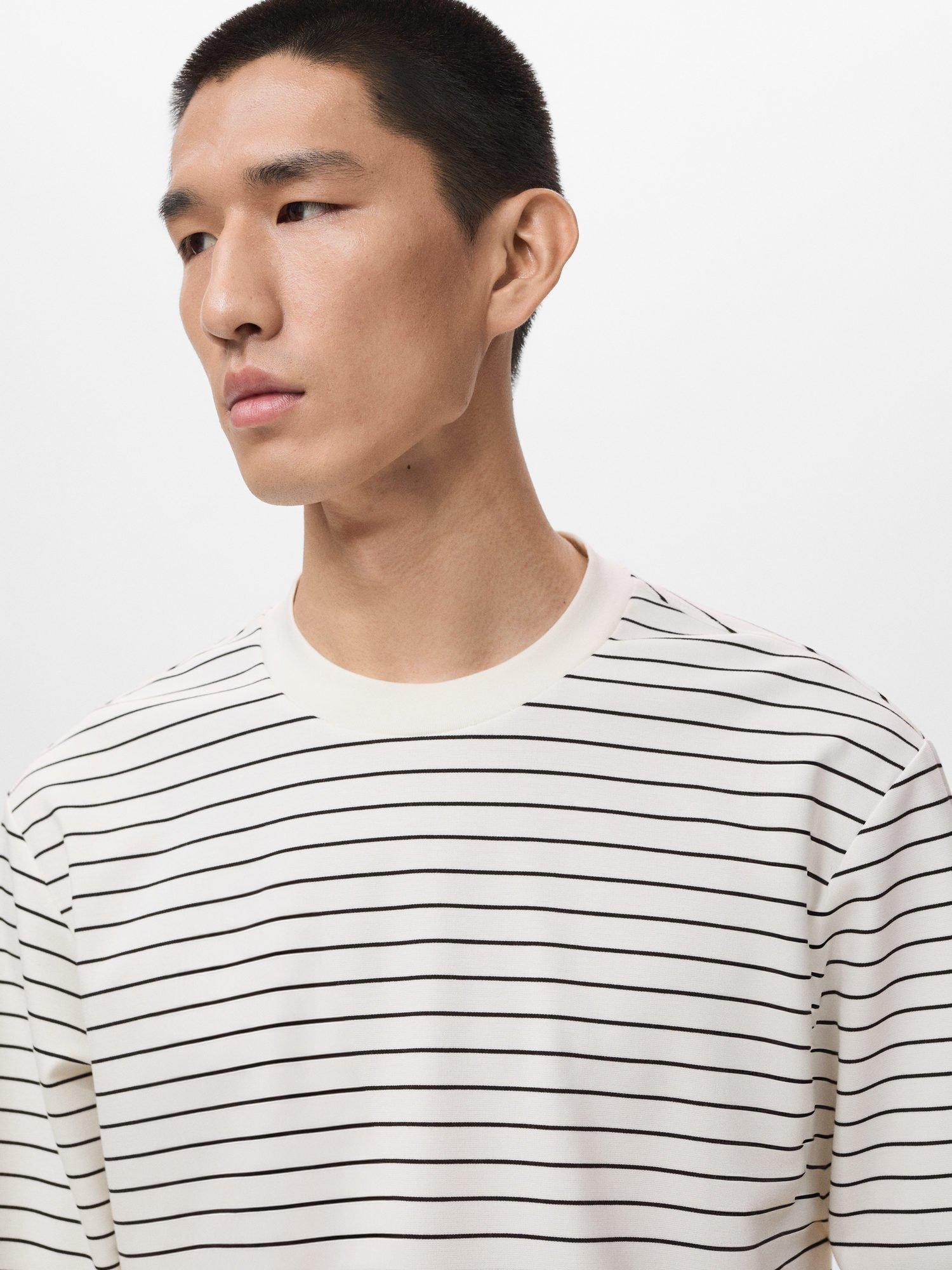 Product image 6 of 9, which shows Mango Regular Fit Long Sleeve Stripe T-Shirt, Light Beige, M