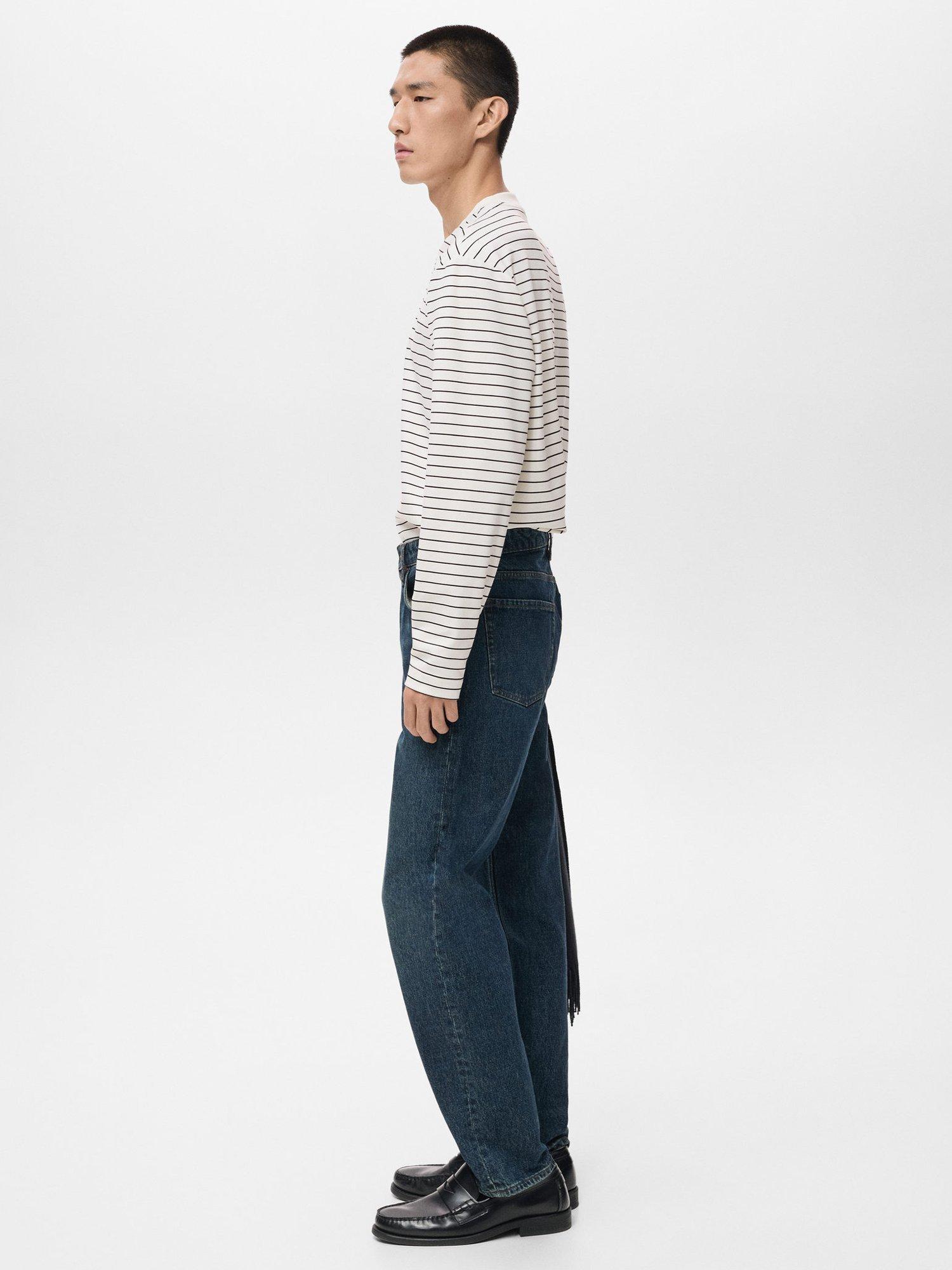 Product image 7 of 9, which shows Mango Regular Fit Long Sleeve Stripe T-Shirt, Light Beige, M