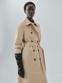 Mango Classic Cotton Longline Trench Coat, Light Beige