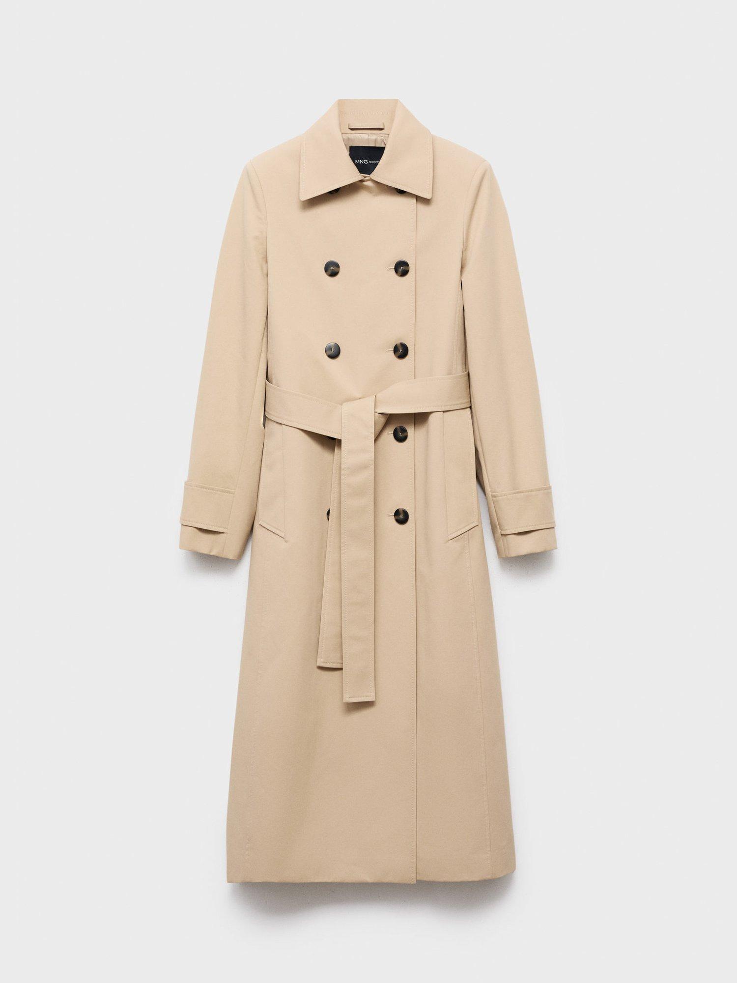 Product image 3 of 8, which shows Mango Classic Cotton Longline Trench Coat , Light Beige, XS