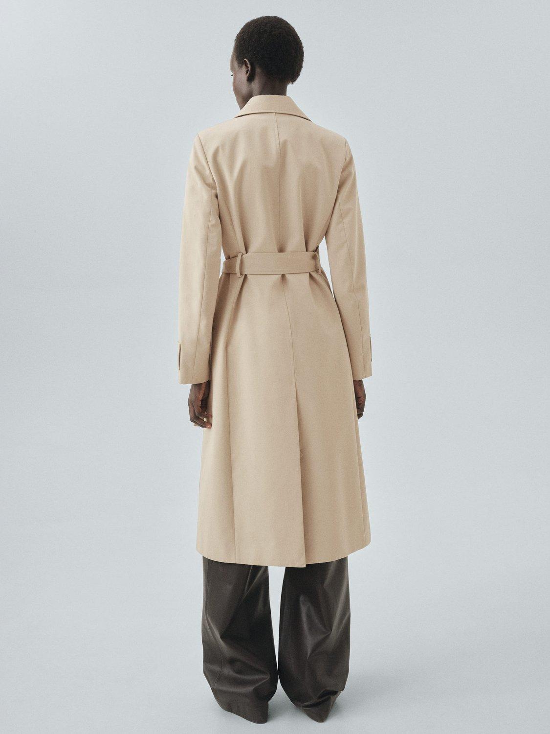 Product image 4 of 8, which shows Mango Classic Cotton Longline Trench Coat , Light Beige, XS
