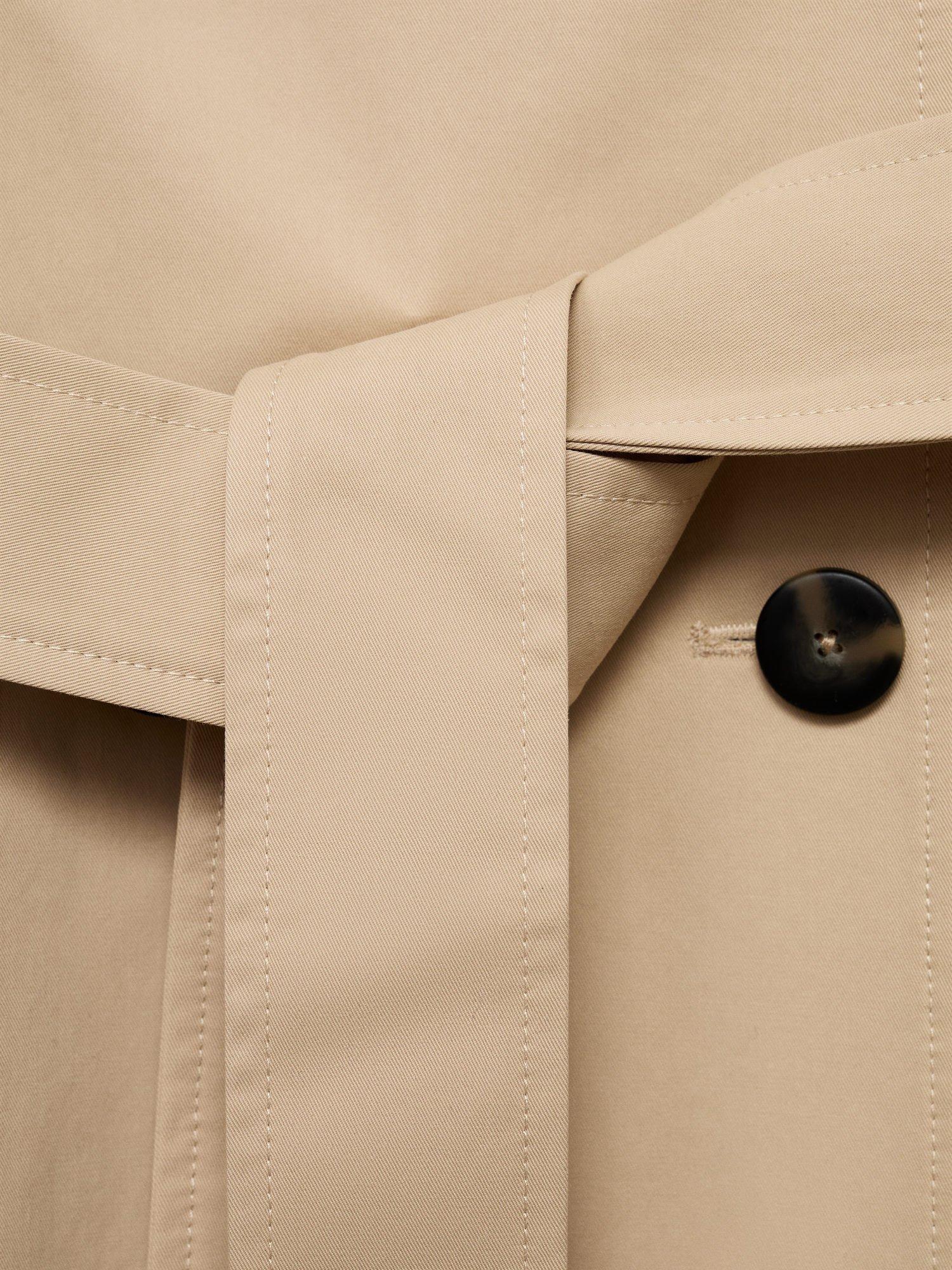 Product image 5 of 8, which shows Mango Classic Cotton Longline Trench Coat , Light Beige, XS