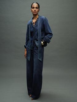 Mango Rue Bow Detail Denim Shirt - view 2, Open Blue