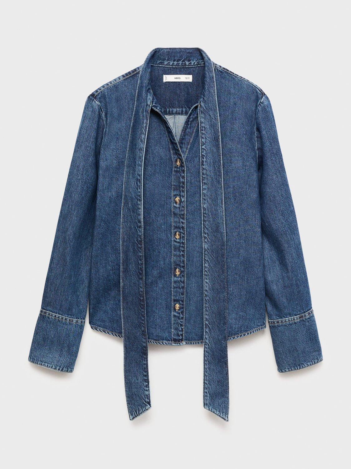 Product image 3 of 7, which shows Mango Rue Bow Detail Denim Shirt , Open Blue, 8
