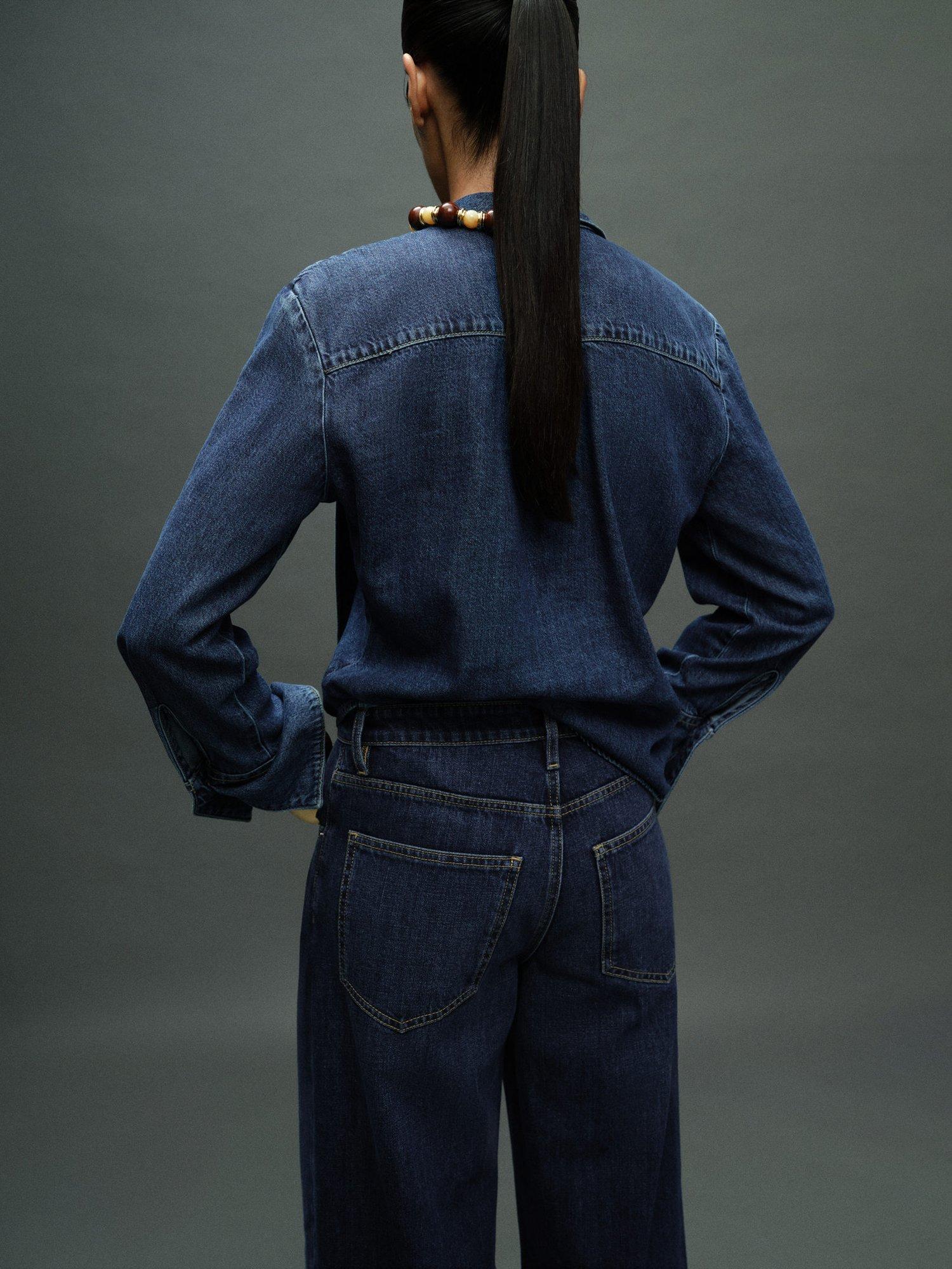 Product image 4 of 7, which shows Mango Rue Bow Detail Denim Shirt , Open Blue, 8