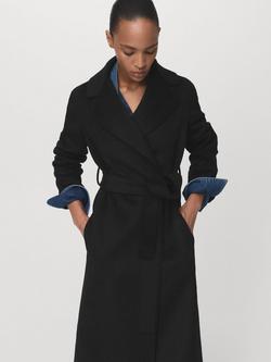 Mango Batin Belted Wool Blend Coat, Black
