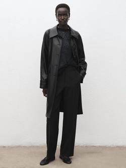 Mango Petra Longline Faux Leather Trench Coat, Black