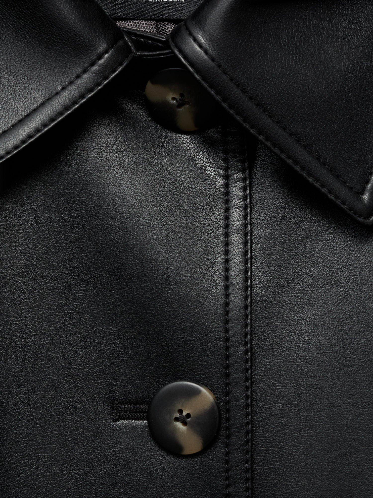 Product image 5 of 7, which shows Mango Petra Longline Faux Leather Trench Coat , Black, L