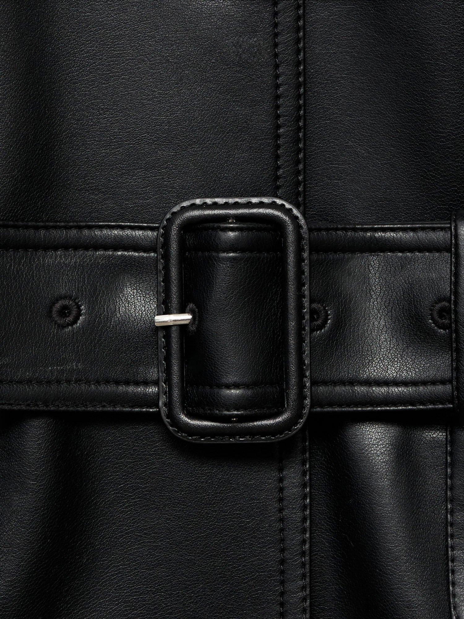 Product image 7 of 7, which shows Mango Petra Longline Faux Leather Trench Coat , Black, L