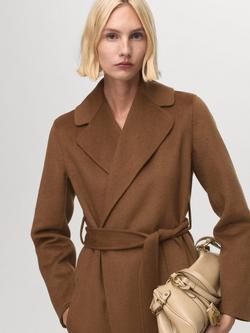 Mango Batin Belted Wool Blend Coat, Medium Brown