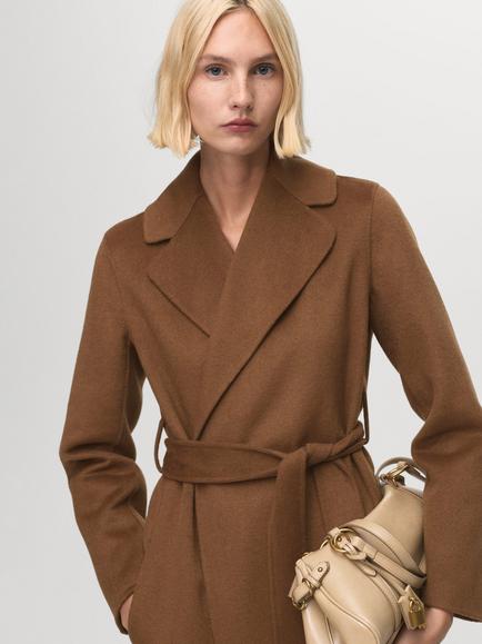 Mango Batin Belted Wool Blend Coat, Medium Brown