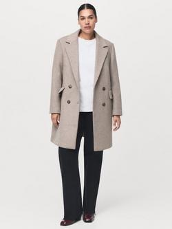 Mango Dali Double Breasted Wool Blend Coat, Medium Brown