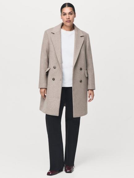 Mango Dali Double Breasted Wool Blend Coat, Medium Brown