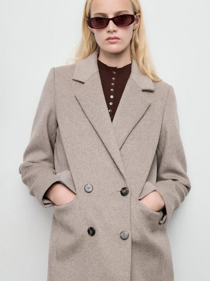 Mango Dali Double Breasted Wool Blend Coat - view 2, Medium Brown