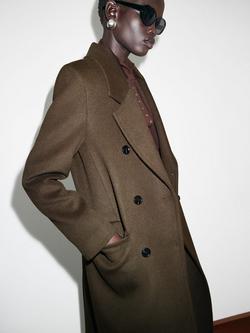 Mango Eye Double Breasted Wool Blend Coat, Khaki
