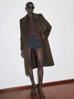 Mango Eye Double Breasted Wool Blend Coat - view 2, Khaki