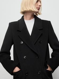 Mango Eye Double Breasted Wool Blend Coat, Black