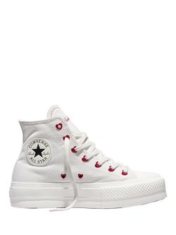 Converse Chuck Taylor All Star Hearts Canvas Hi-Top Trainers, White/Red, White/Red