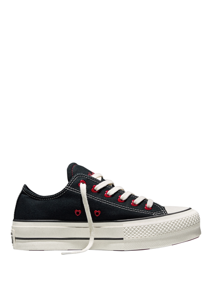 Converse Chuck Taylor All Star Hearts Low Top Trainers, Black/White/Red, Black/White/Red