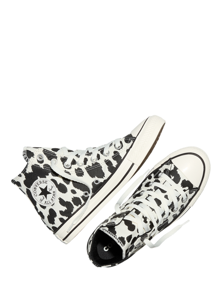 Converse Chuck Taylor All Star Cow Print Hi-Top Trainers, Black/Egret - view 2, Black/Egret