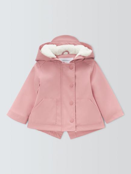 John Lewis Baby Showerproof Borg Lined Raincoat, Pink, Pink