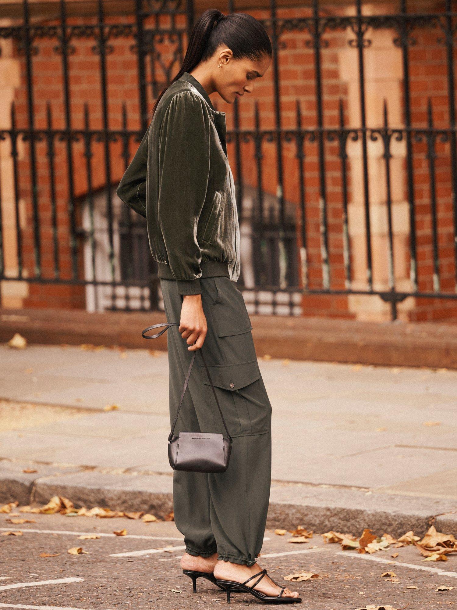 Product image 4 of 8, which shows NRBY Bailey Velvet Bomber Jacket, Khaki, XS