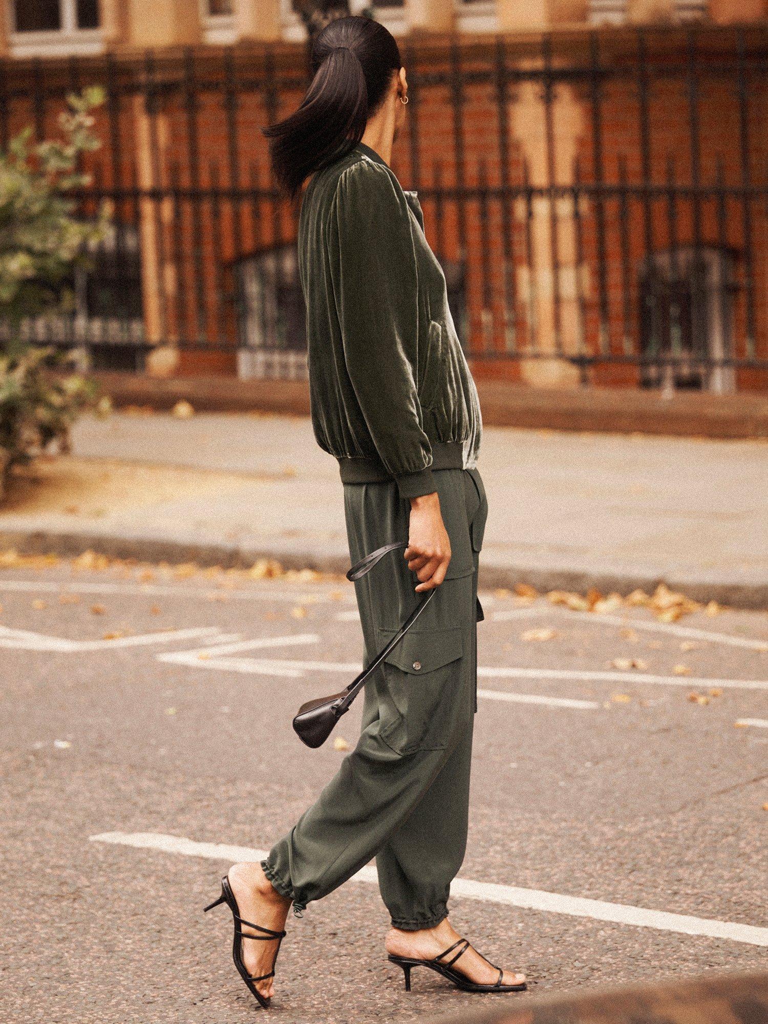 Product image 8 of 8, which shows NRBY Bailey Velvet Bomber Jacket, Khaki, XS