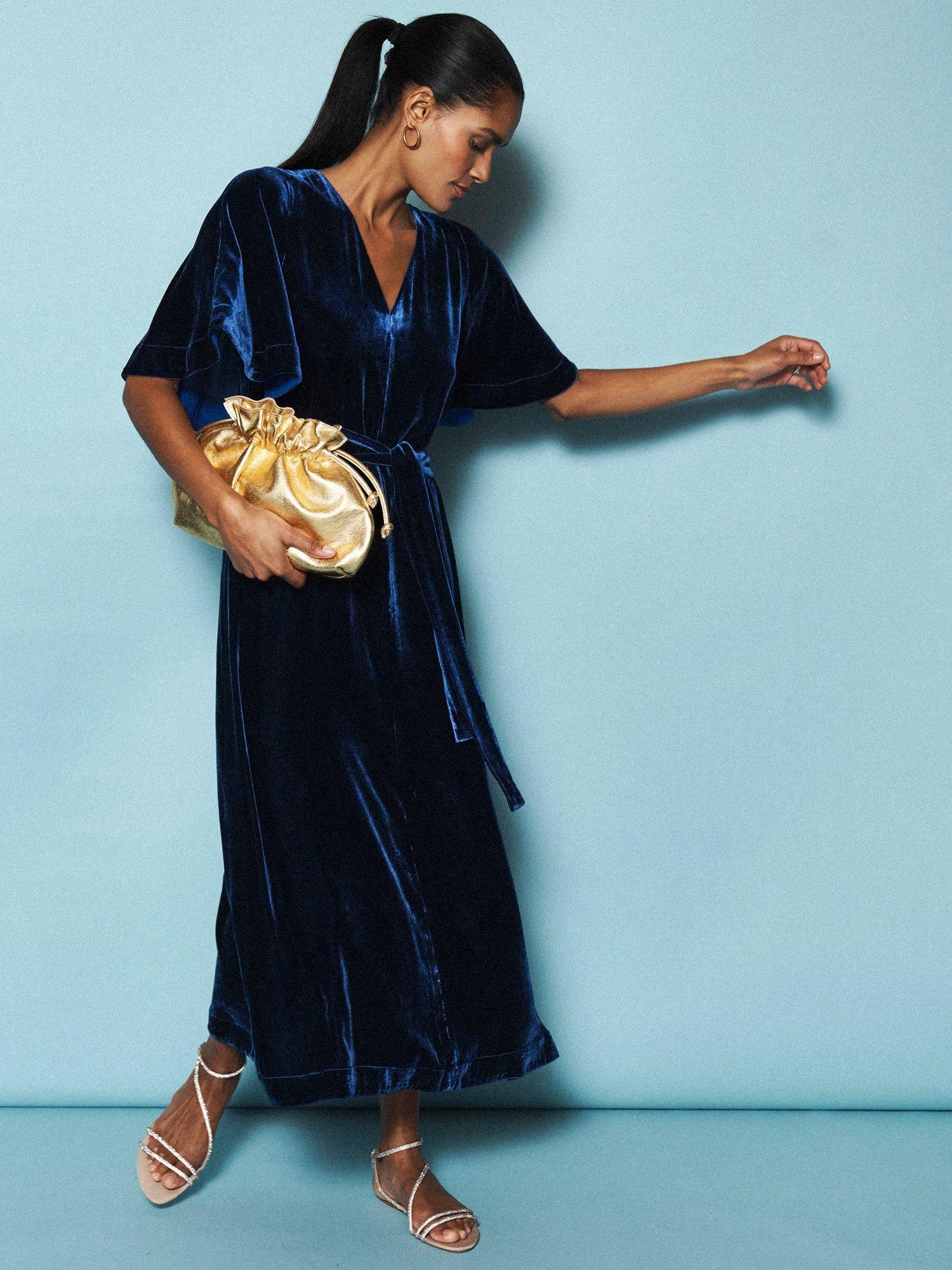 Product image 2 of 9, which shows NRBY Kennedy Cape Velvet Dress, Midnight, XS