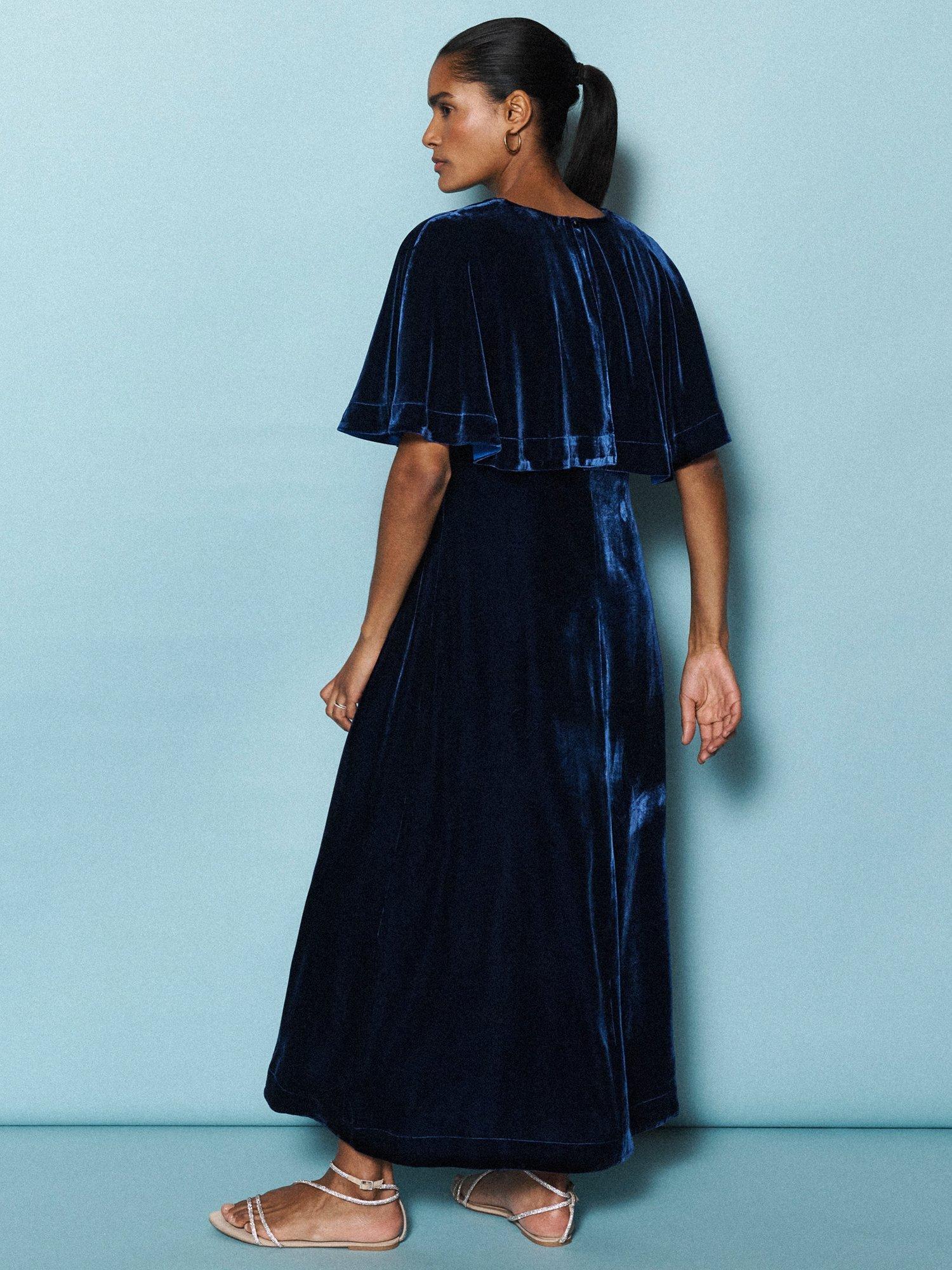 Product image 3 of 9, which shows NRBY Kennedy Cape Velvet Dress, Midnight, XS