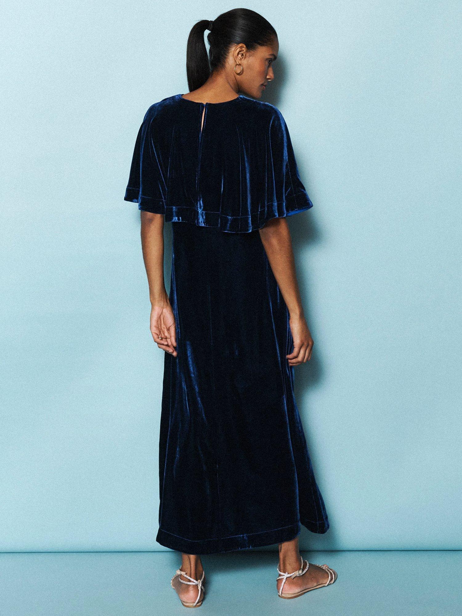 Product image 5 of 9, which shows NRBY Kennedy Cape Velvet Dress, Midnight, XS