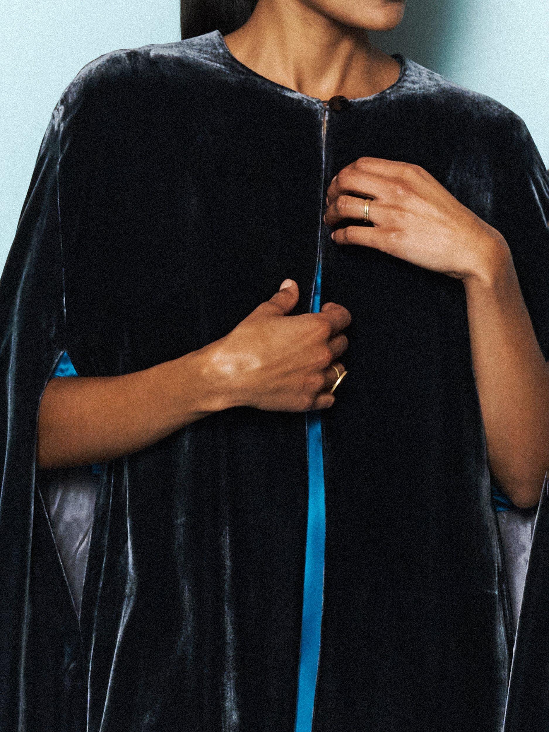 Product image 3 of 10, which shows NRBY Marion Long Velvet Cape, Carbon, One Size