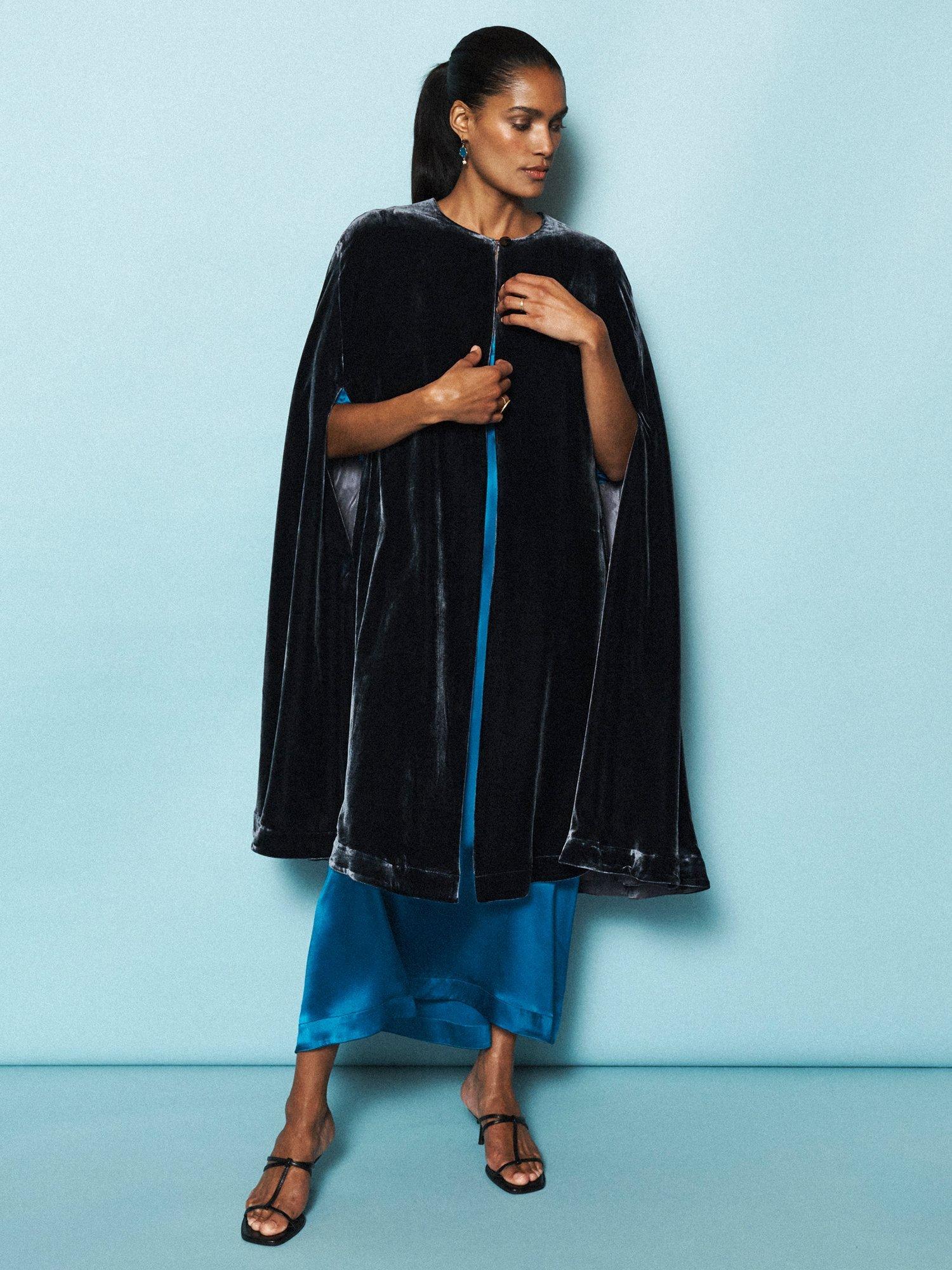 Product image 4 of 10, which shows NRBY Marion Long Velvet Cape, Carbon, One Size