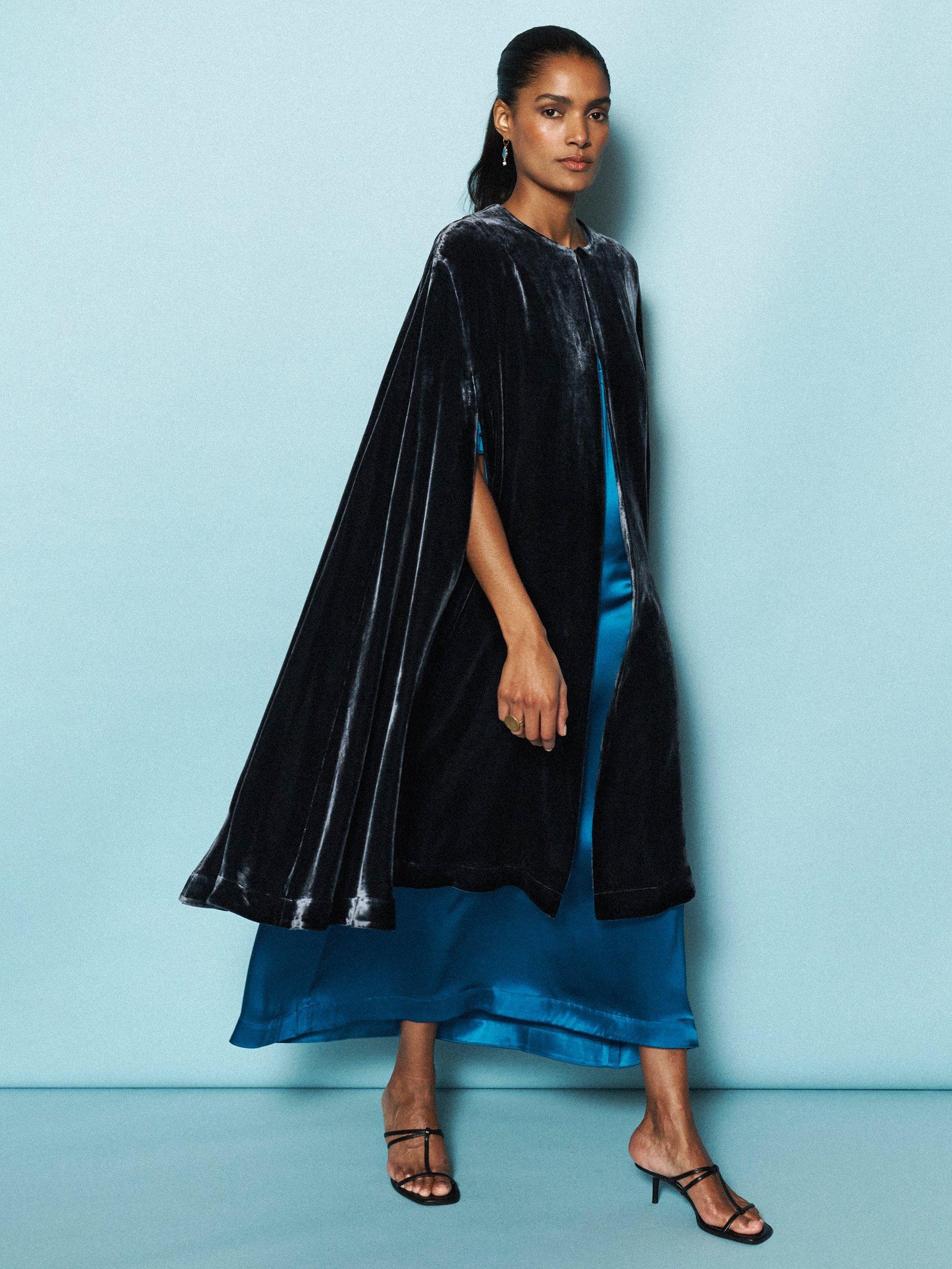 Product image 5 of 10, which shows NRBY Marion Long Velvet Cape, Carbon, One Size