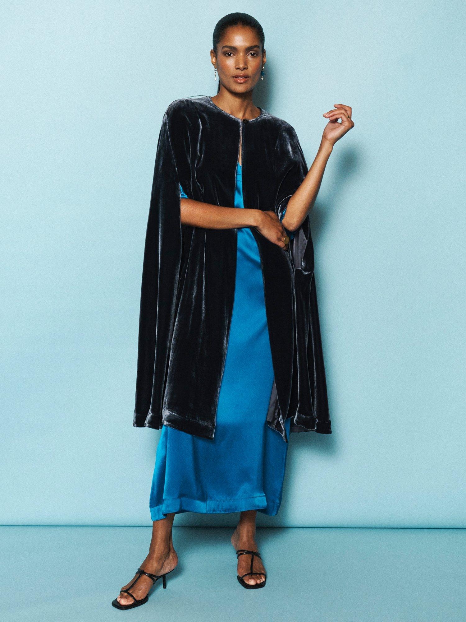 Product image 6 of 10, which shows NRBY Marion Long Velvet Cape, Carbon, One Size