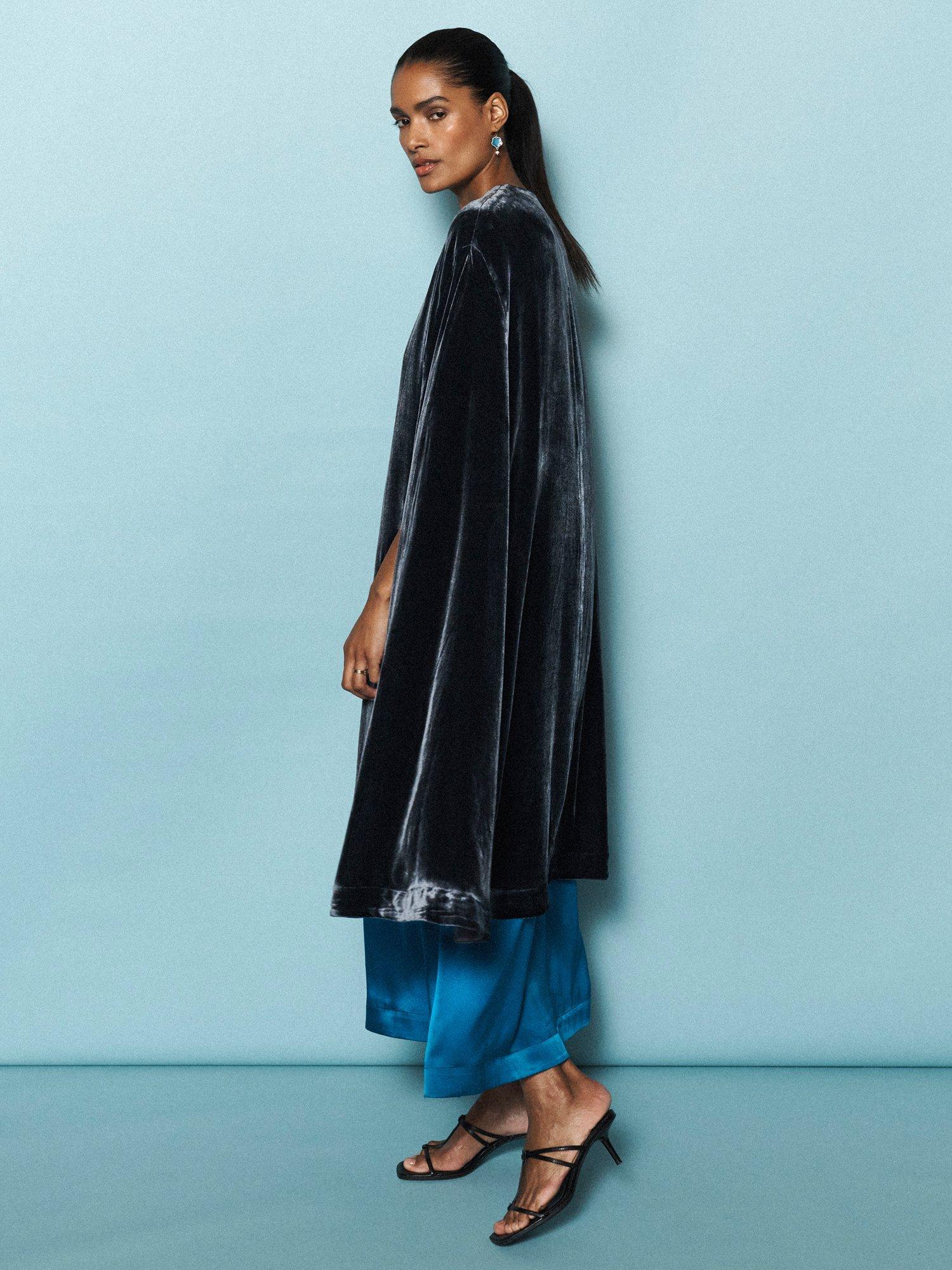 Product image 7 of 10, which shows NRBY Marion Long Velvet Cape, Carbon, One Size