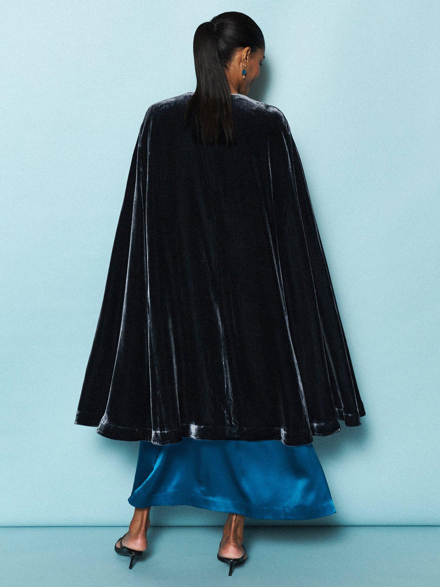 Product image 8 of 10, which shows NRBY Marion Long Velvet Cape, Carbon, One Size