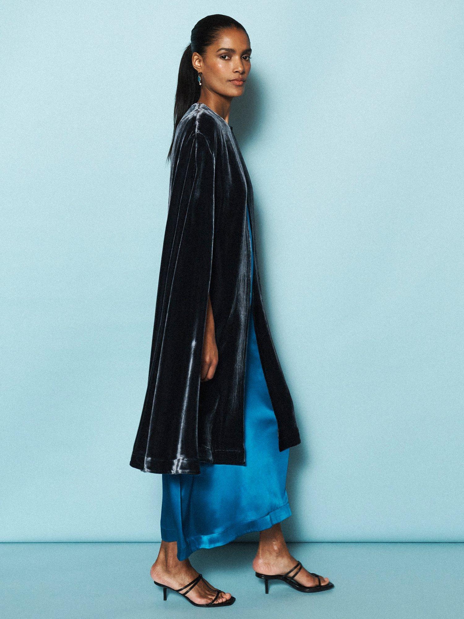 Product image 10 of 10, which shows NRBY Marion Long Velvet Cape, Carbon, One Size