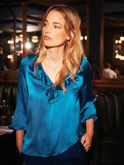 NRBY Alberta Frill Pure Silk Top, Peacock
