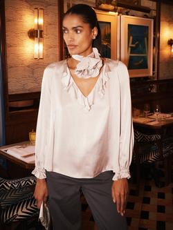 NRBY Alberta Frill Pure Silk Top, Pearl Grey