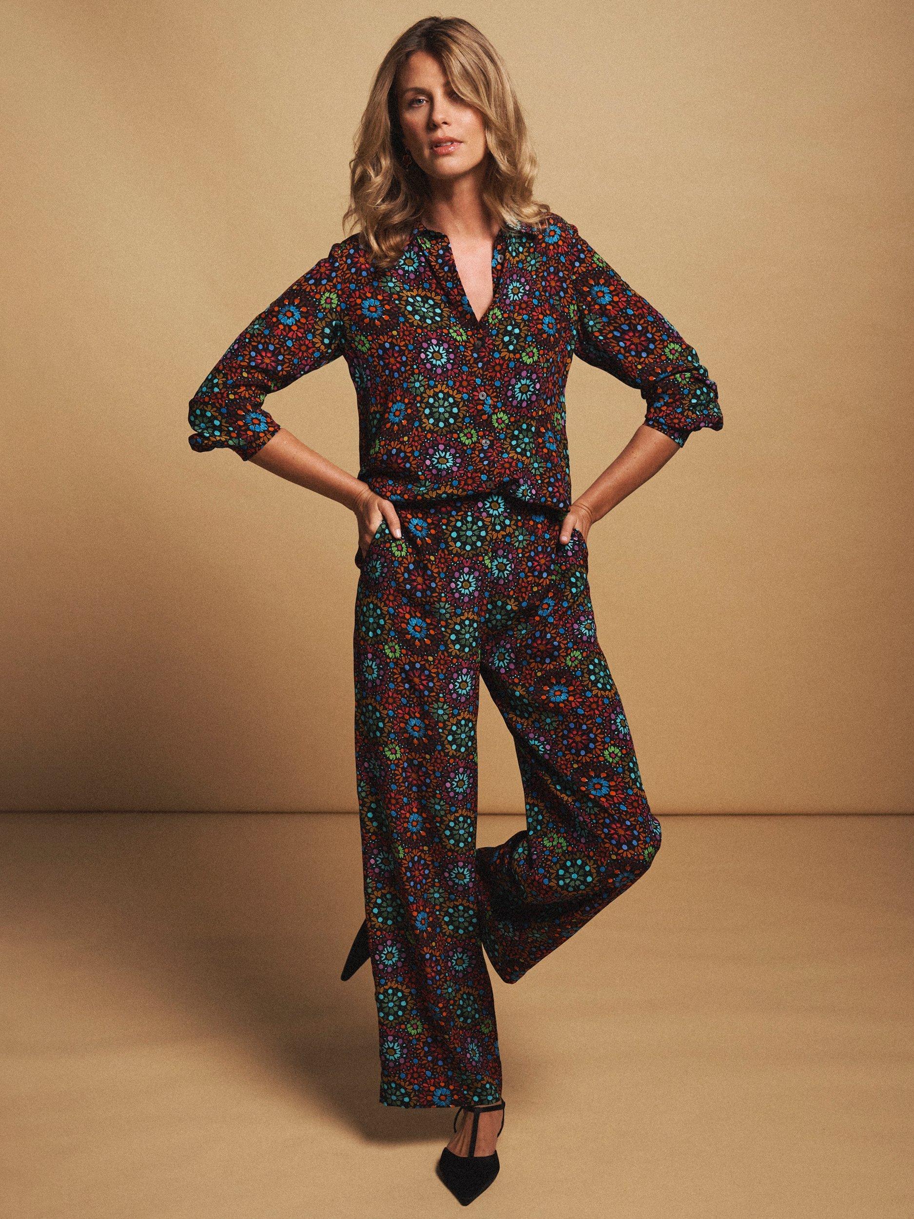 Product image 1 of 5, which shows NRBY Chiara Kaleidoscope Pure Silk Shirt, Multi, XS