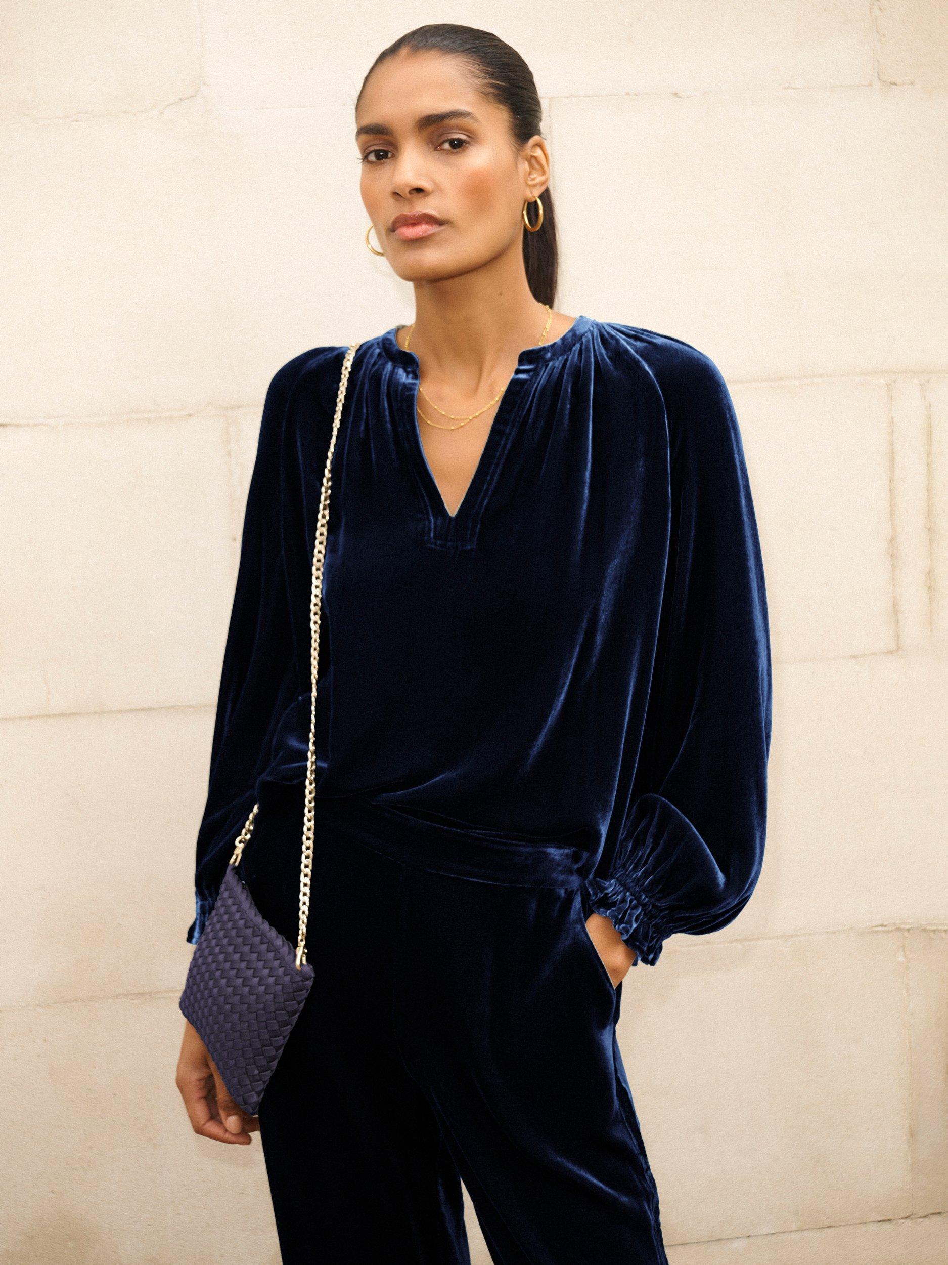 Product image 1 of 8, which shows NRBY Nikki Velvet Top, Midnight, XS