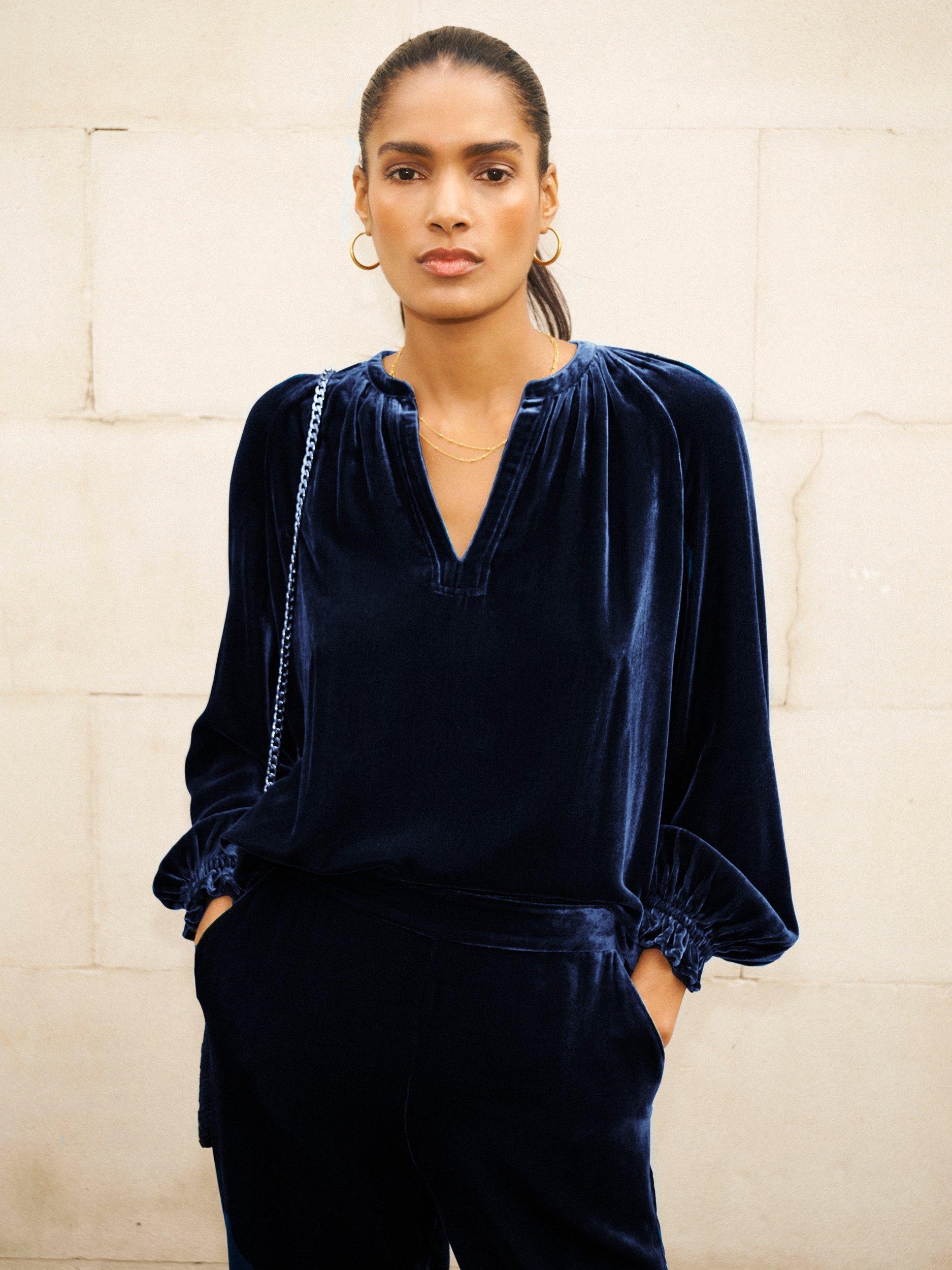 Product image 3 of 8, which shows NRBY Nikki Velvet Top, Midnight, XS