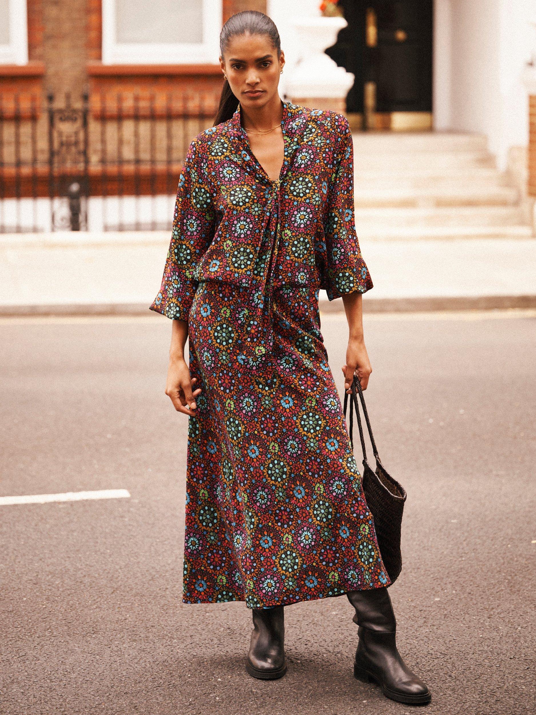 Product image 1 of 6, which shows NRBY Tabby Kaleidoscope Pure Silk Skirt, Multi, XS