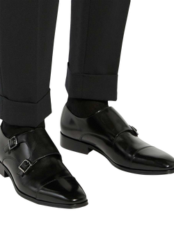 Dune London Solutions Leather Double Buckle Monk Shoes, Black - view 2, Black