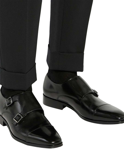 Dune London Solutions Leather Double Buckle Monk Shoes, Black - view 2, Black