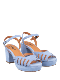 Esska Cristi Suede Block Heel Strappy Sandals, Blue - view 2, Blue