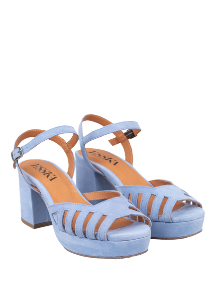 Esska Cristi Suede Block Heel Strappy Sandals, Blue - view 2, Blue